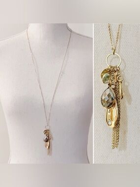 LOFT Gold-Tone Delicate Chain Long Pendant Necklace